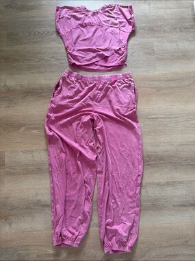 Pink Women's Lounge Pants & Crop Top Set